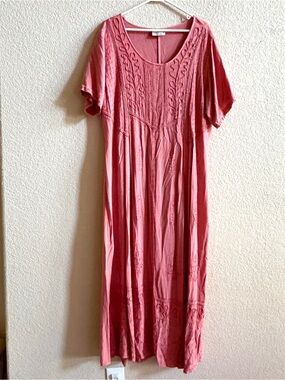 HolyClothing Size XL/1X Pink Renaissance Boho Maxi Dress Embroidery Short Sleeve